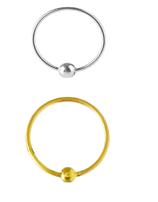 Combo of 92.5 Sterling Silver and Gold Plated Nose Ring with Ball for Women and Girls