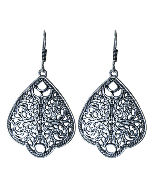 Silver Alloy Tribal Boho Leafy Pair of Earrings