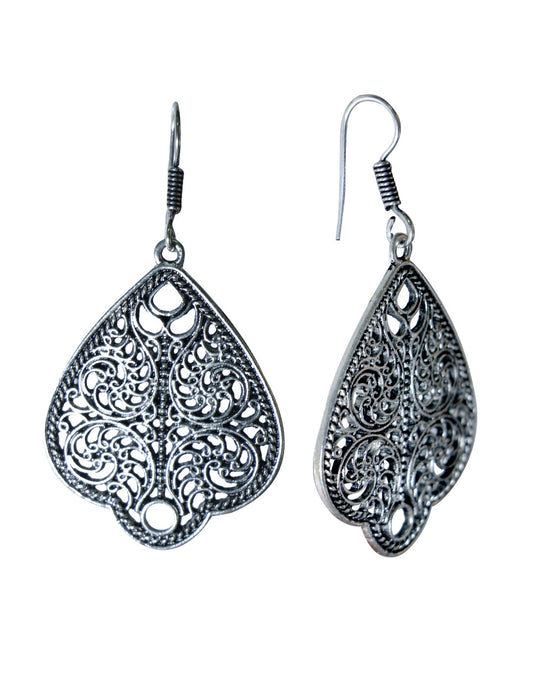 Silver Alloy Tribal Boho Leafy Pair of Earrings