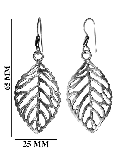 Silver Alloy Tribal Boho Look Leafy Pair of Light Weighted Earrings