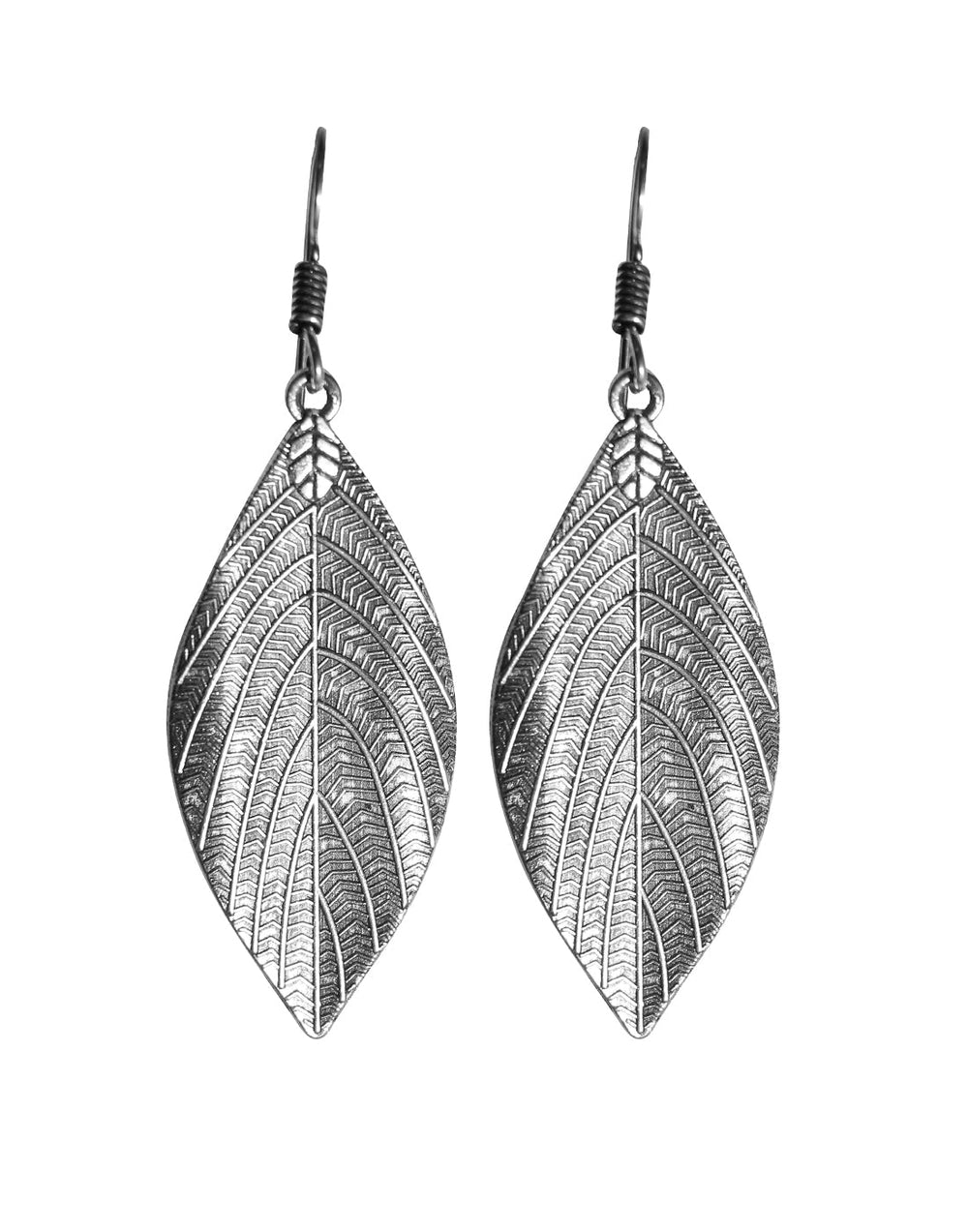 Silver Alloy Oxidized Tribal Boho Look Leafy Pair of Earrings