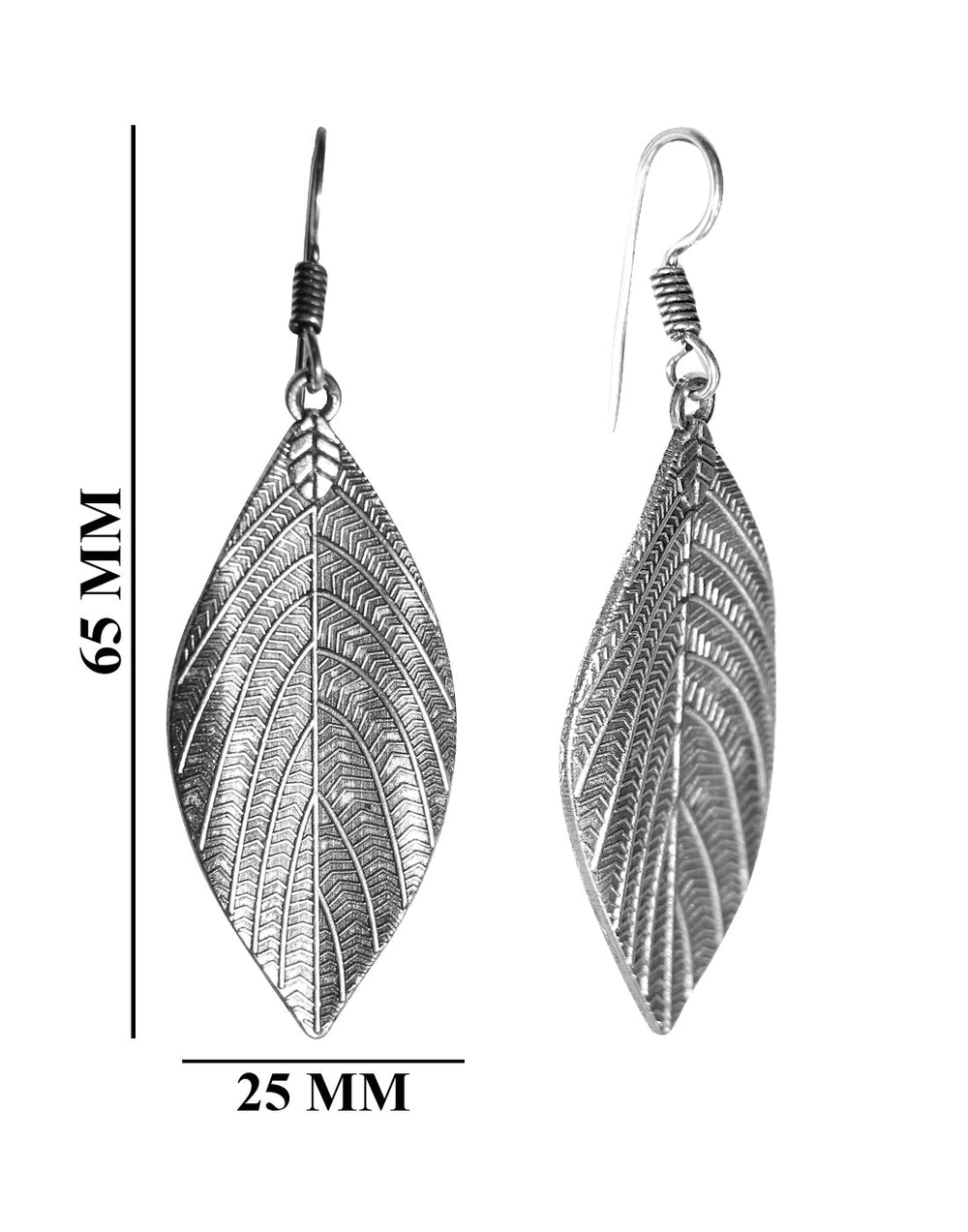 Silver Alloy Oxidized Tribal Boho Look Leafy Pair of Earrings