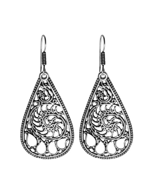 Drop Shaped Earrings in Silver Alloy Tribal Boho Look - Default Title - Abhooshan