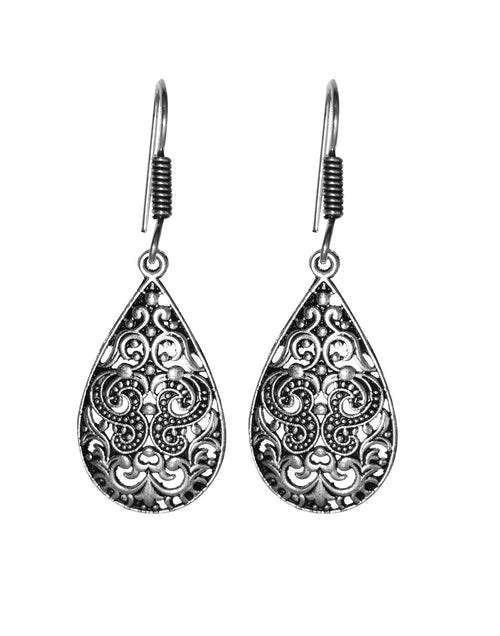 Silver Alloy Leafy Pair of Small and Light Weighted Earrings in High Finish for Women - Default Title - Abhooshan