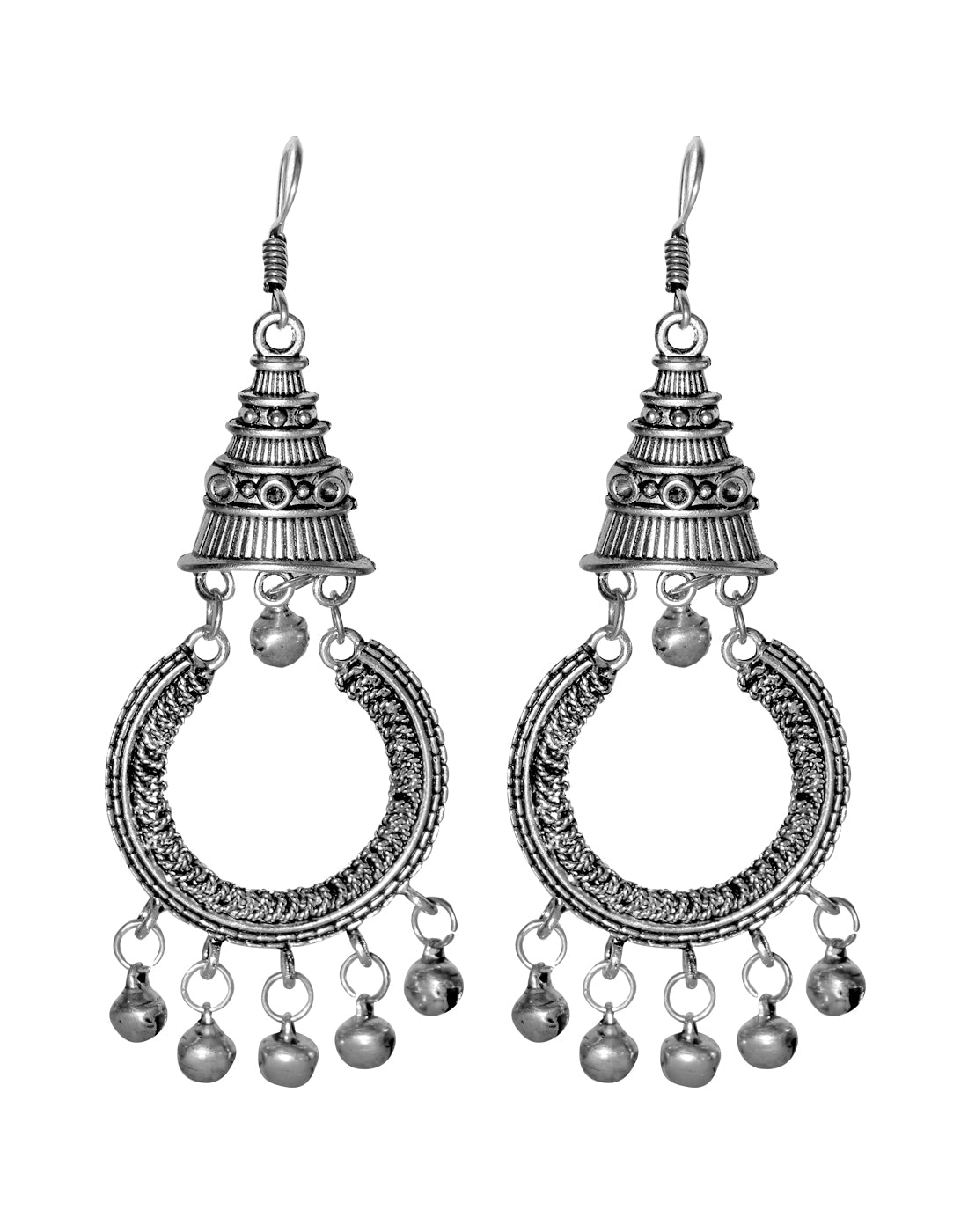 Tribal Boho Look Pair of Earrings in Silver Alloy