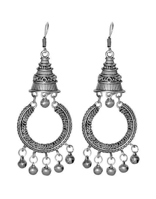 Tribal Boho Look Pair of Earrings in Silver Alloy