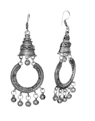 Tribal Boho Look Pair of Earrings in Silver Alloy