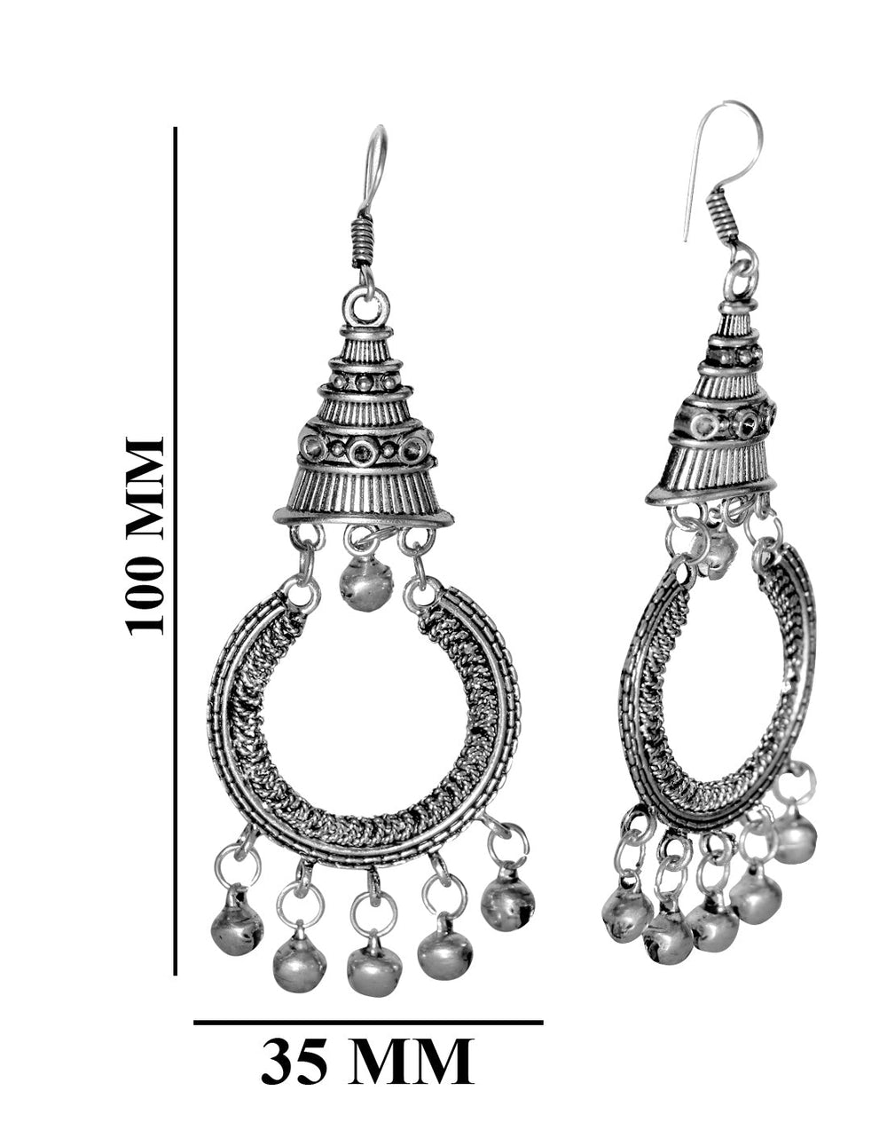 Tribal Boho Look Pair of Earrings in Silver Alloy
