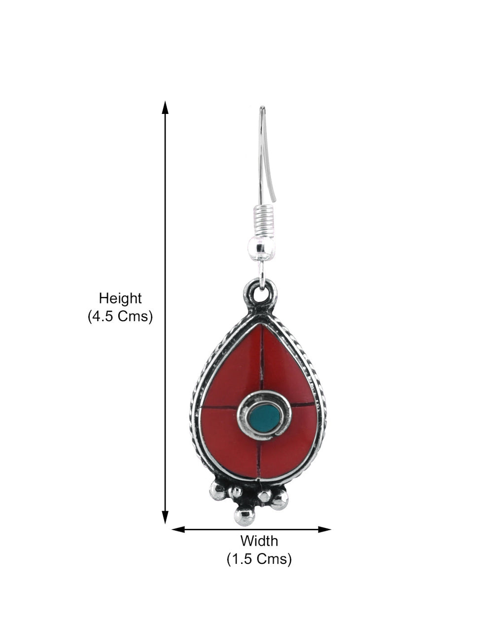 Tribal Nepalese Nepali Red Coral Earrings in Silver Alloy