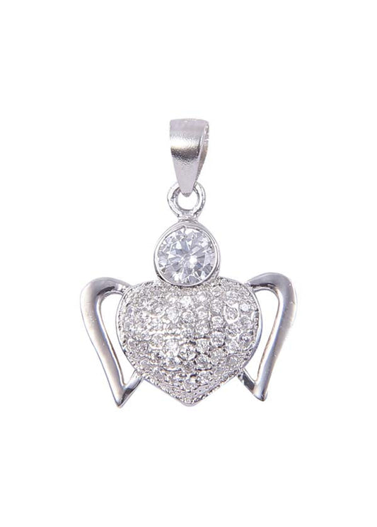 92.5 Sterling Silver Heart Shape Pendant with CZ Stones