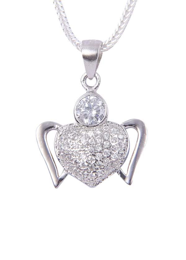 92.5 Sterling Silver Heart Shape pendant with CZ Stones and Silver Chain