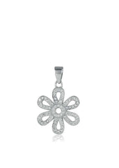 92.5 Sterling Silver Designer CZ Flower Pendant for Girls and Women