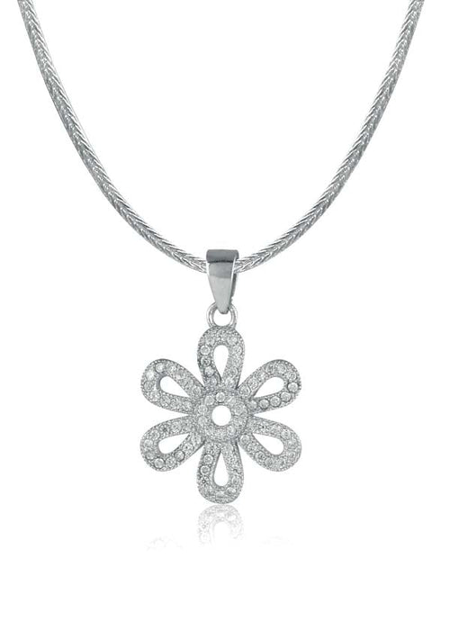 92.5 Sterling Silver Designer CZ Flower Pendant with Silver Chain - Default Title - Abhooshan