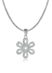 92.5 Sterling Silver Designer CZ Flower Pendant with Silver Chain