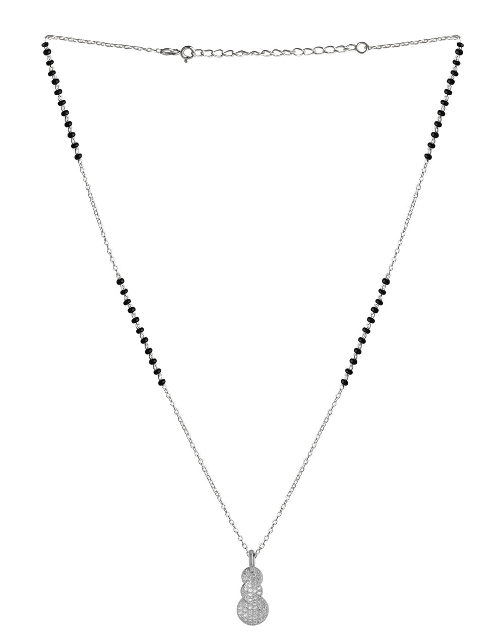 925 Sterling Silver Black Beads Modern Mangalsutra with CZ Pendant