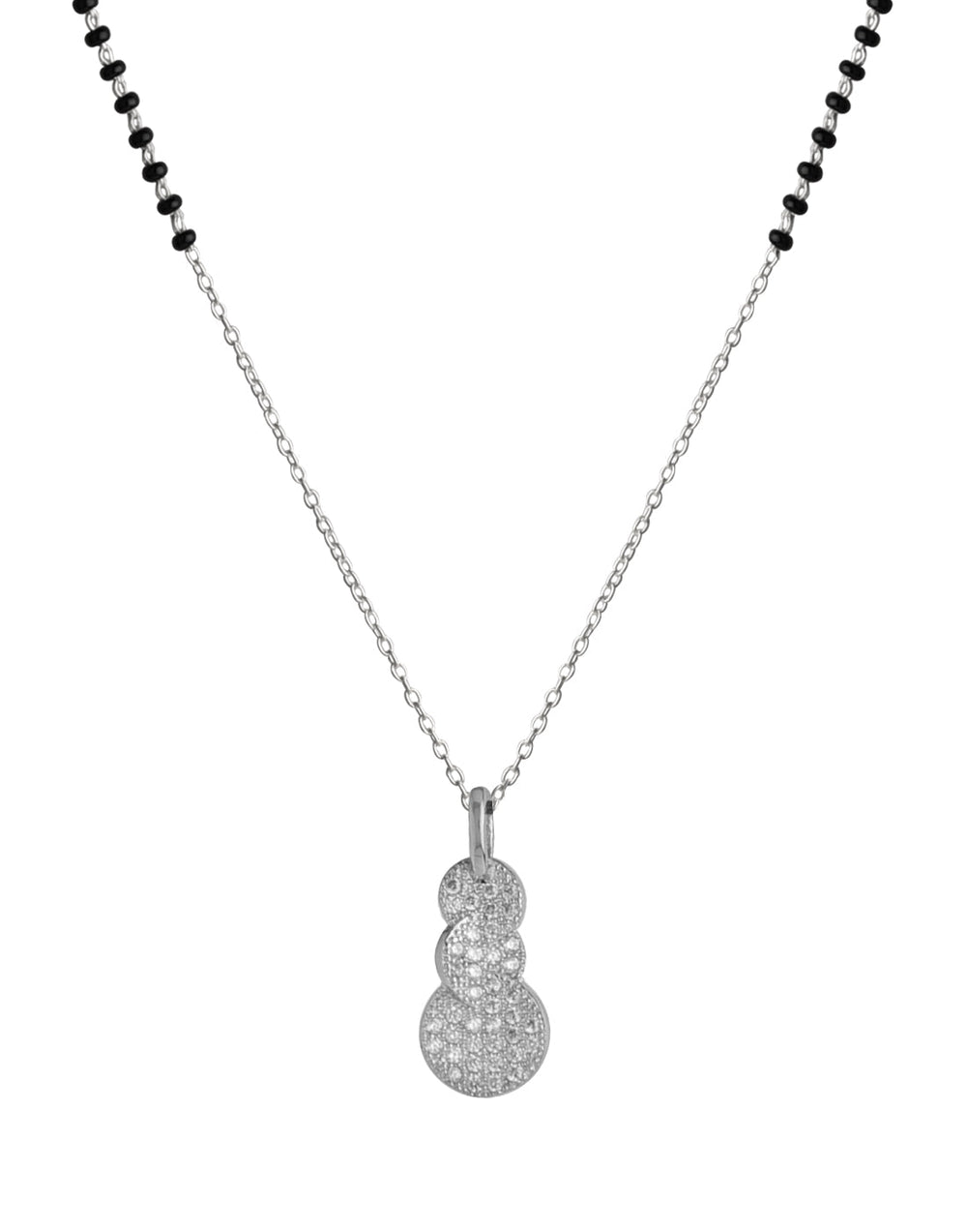 925 Sterling Silver Black Beads Modern Mangalsutra with CZ Pendant