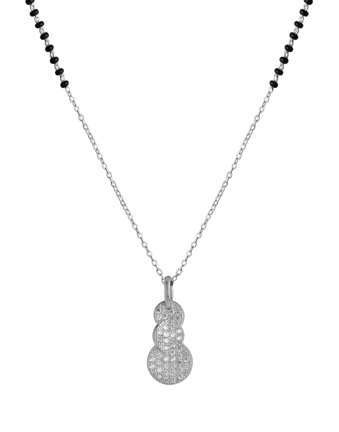 925 Sterling Silver Black Beads Modern Mangalsutra with CZ Pendant