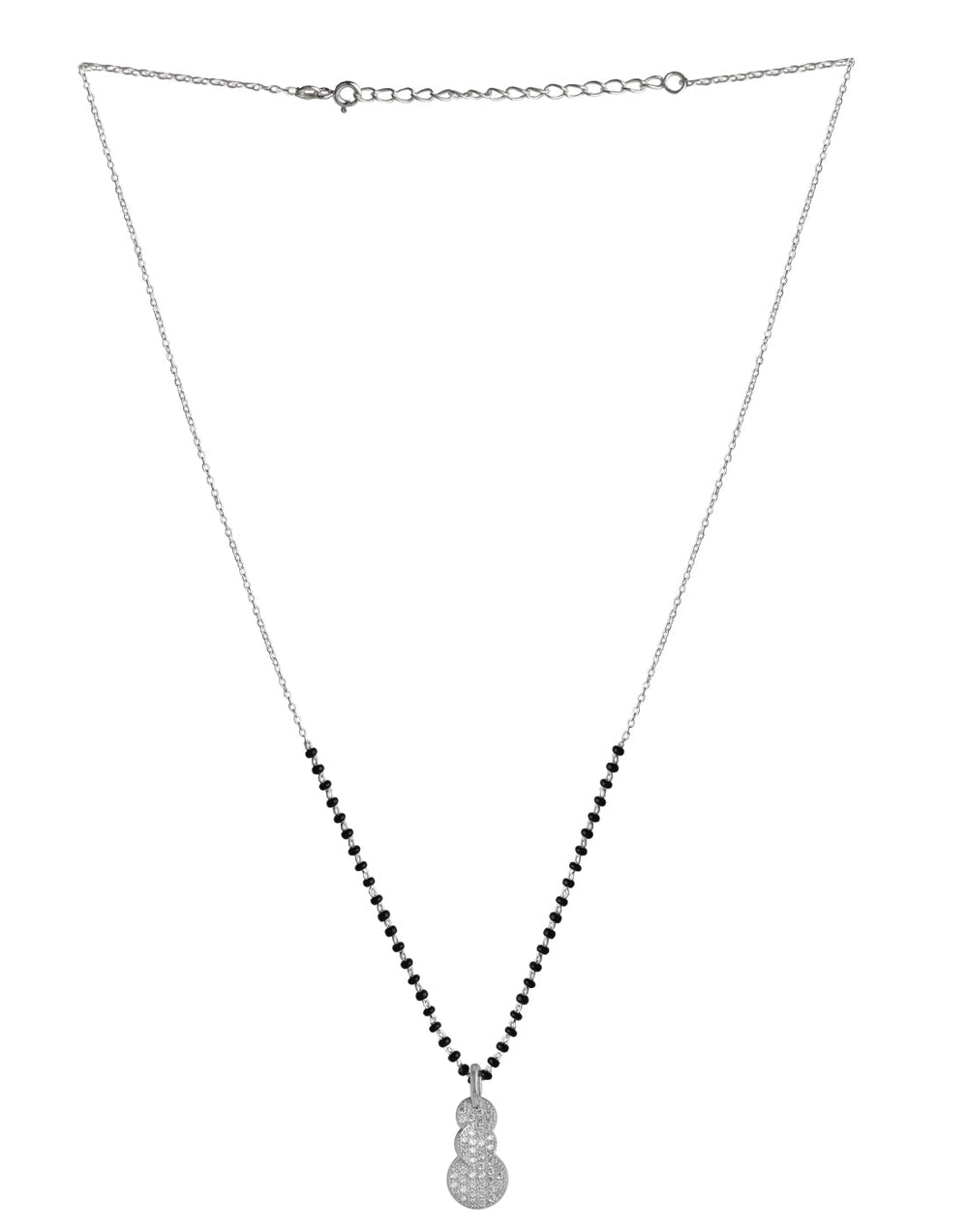 925 Sterling Silver Black Beads Modern Mangalsutra with CZ Pendant