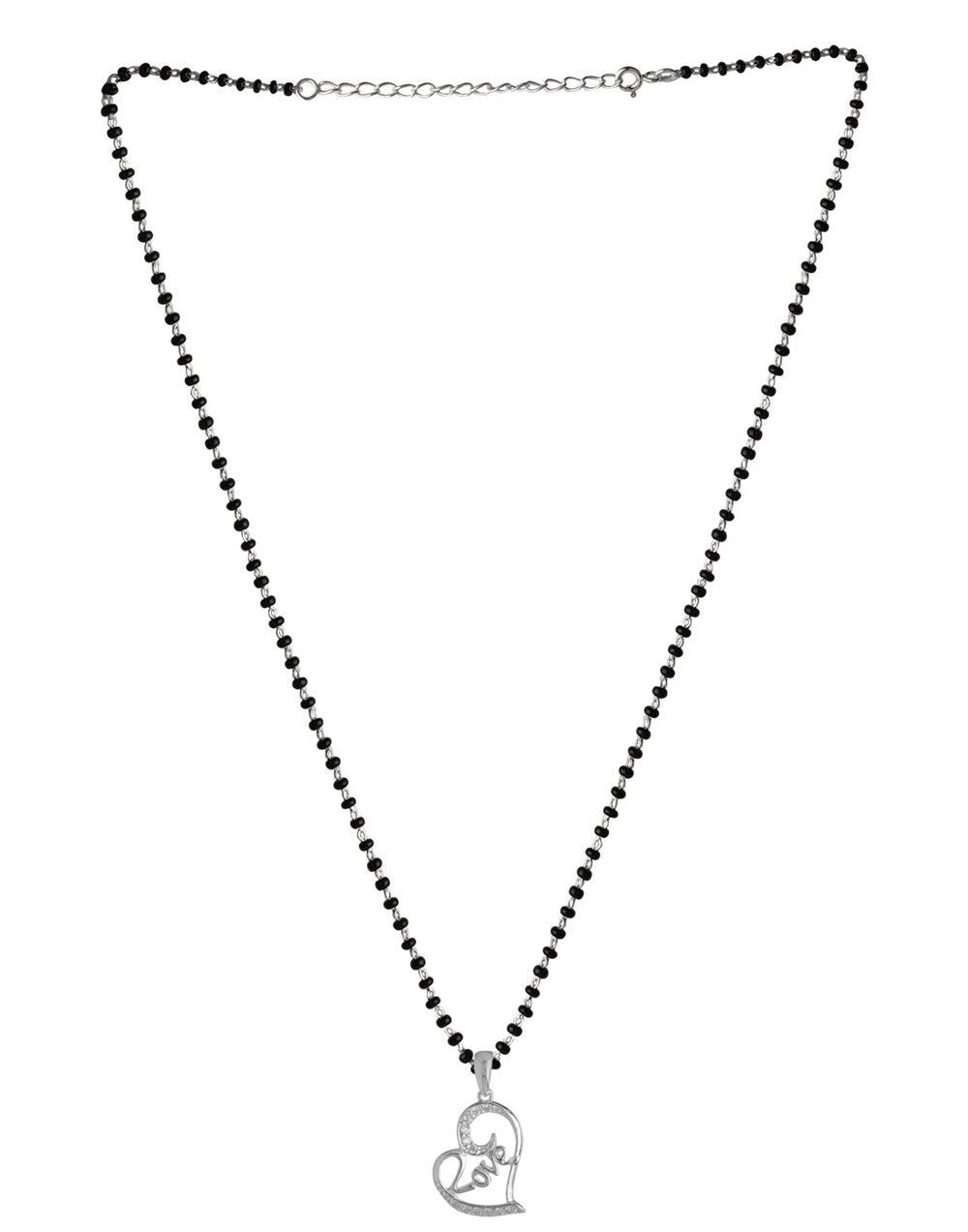 925 Sterling Silver Black Beads Modern Mangalsutra with Heart Love Pendant