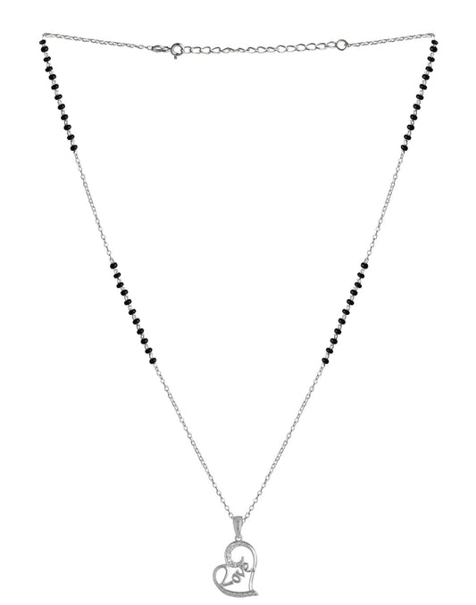 925 Sterling Silver Black Beads Modern Mangalsutra with Heart Love Pendant