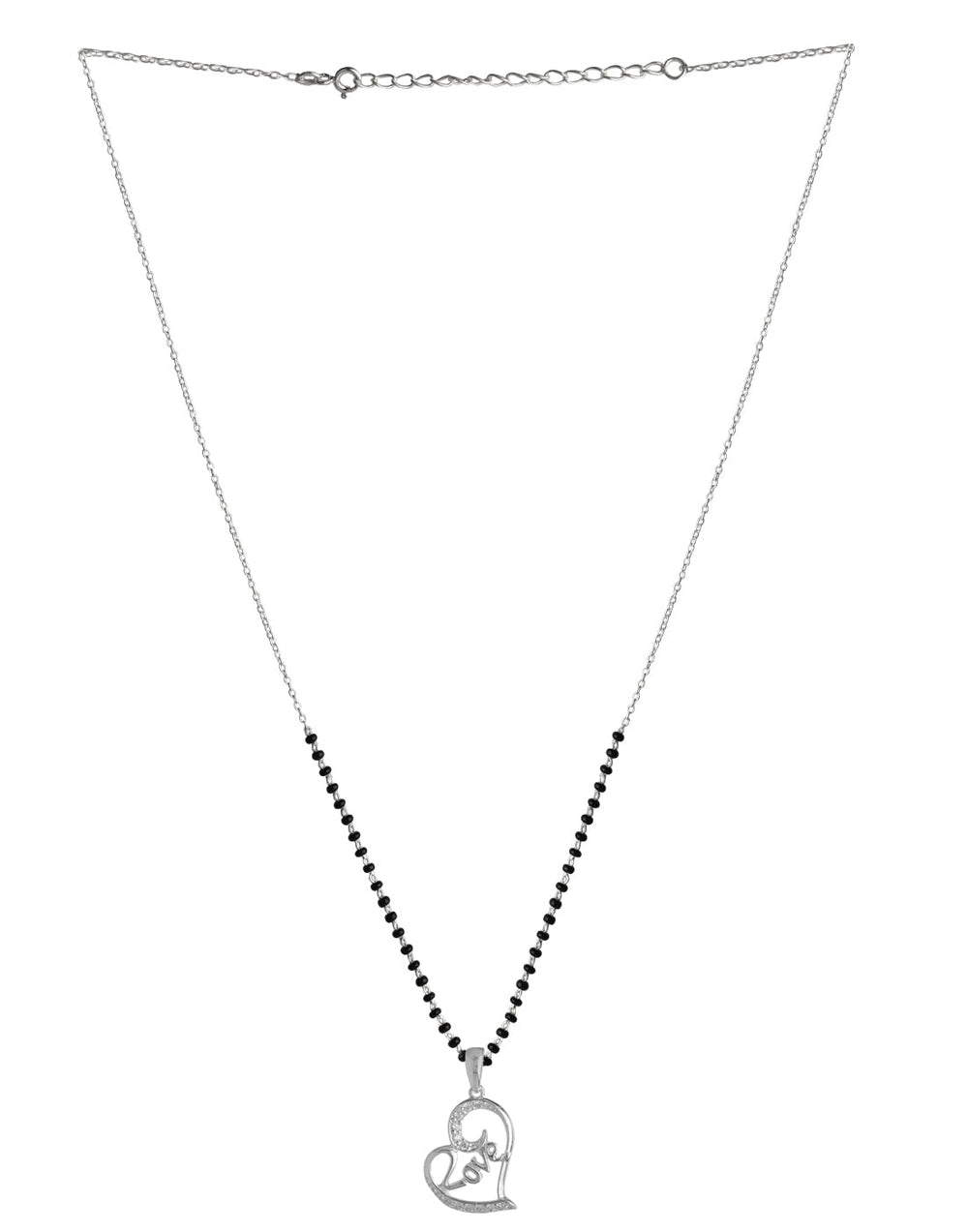 925 Sterling Silver Black Beads Modern Mangalsutra with Heart Love Pendant