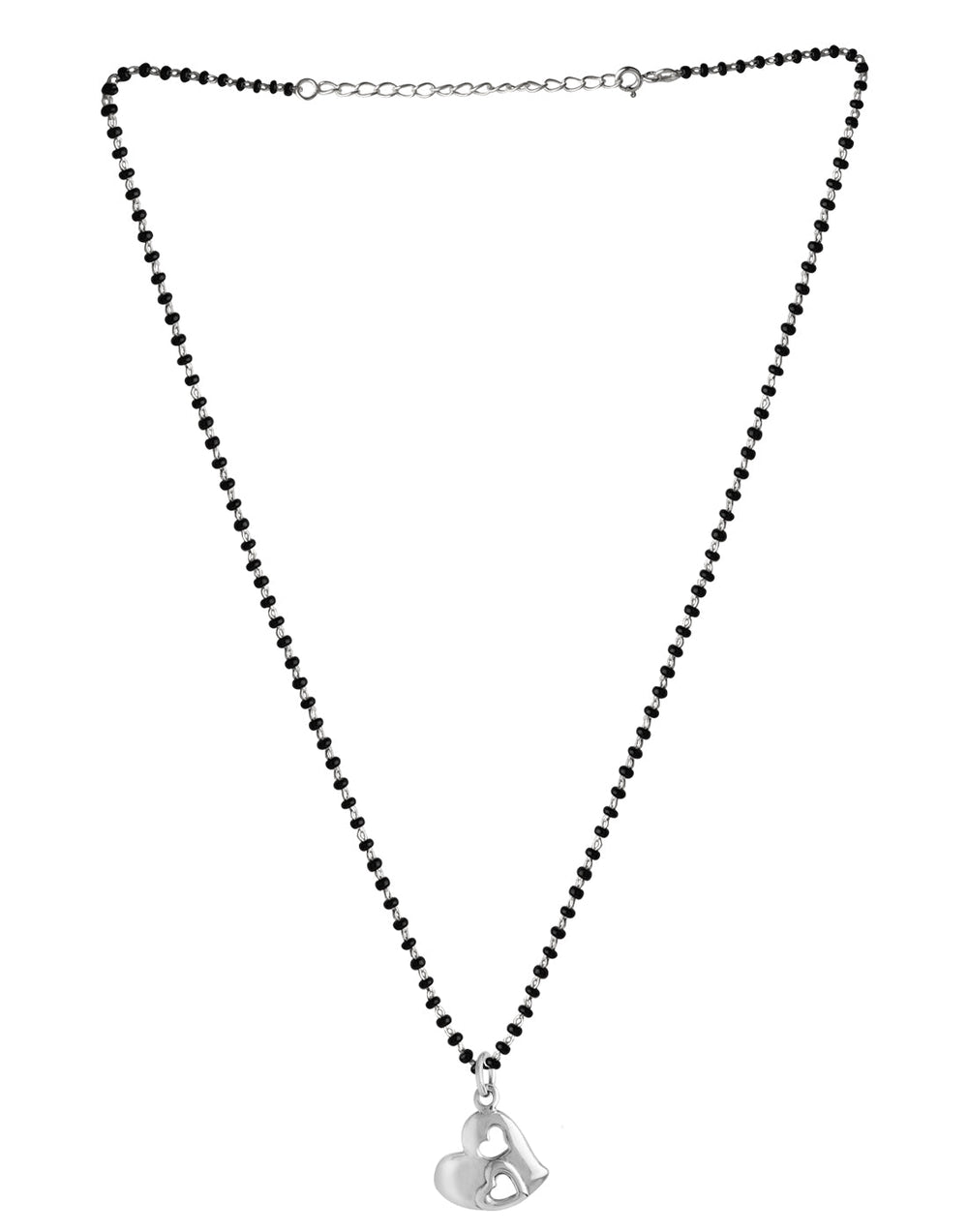 Heart Pendant 925 Sterling Silver Black Beads Modern Mangalsutra