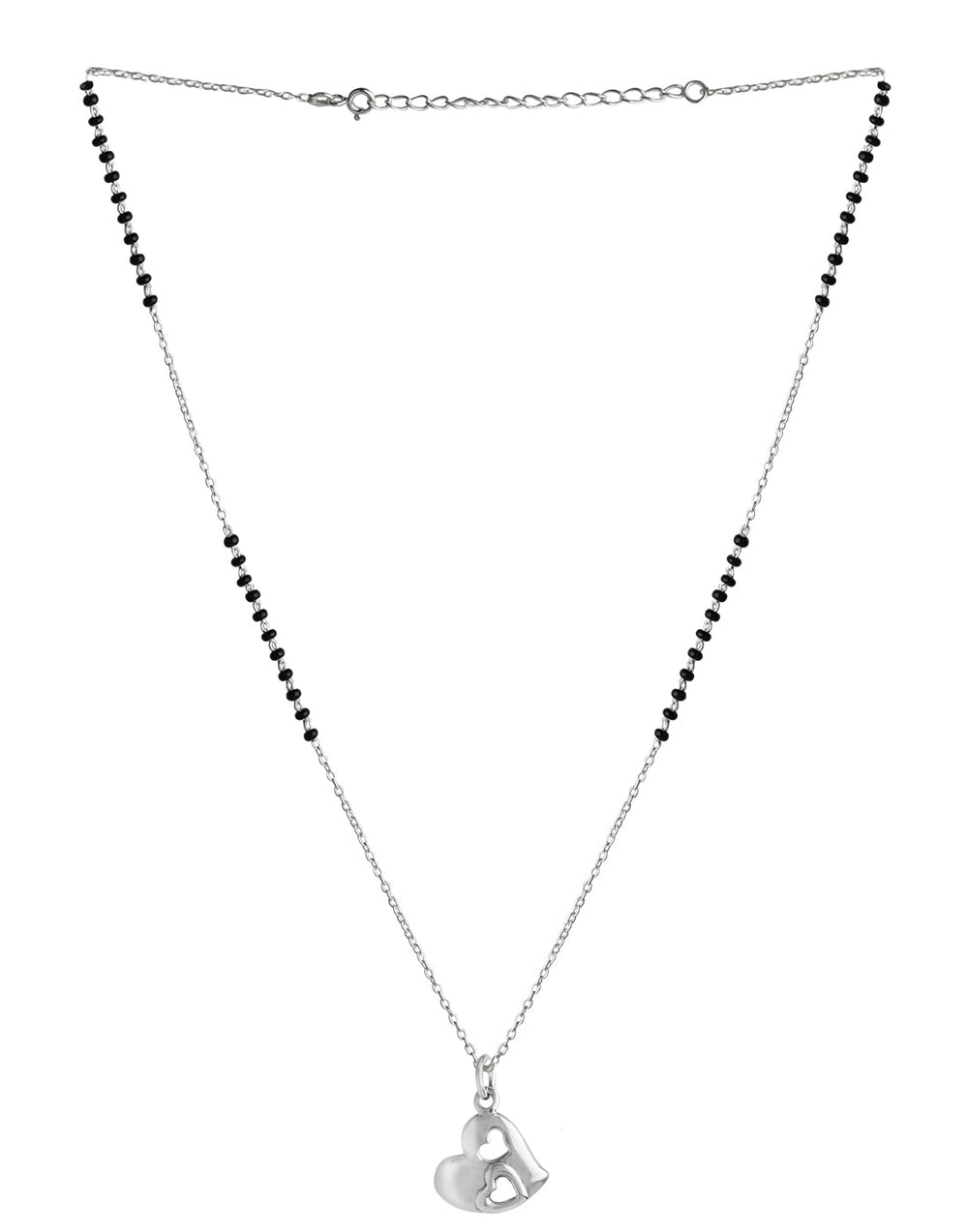 Heart Pendant 925 Sterling Silver Black Beads Modern Mangalsutra