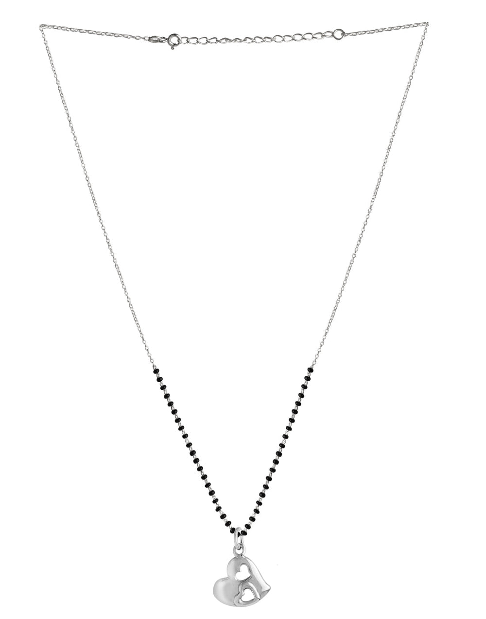 Heart Pendant 925 Sterling Silver Black Beads Modern Mangalsutra