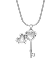 92.5 Sterling Silver Heart and Key Shape Love Photo Locket Pendant
