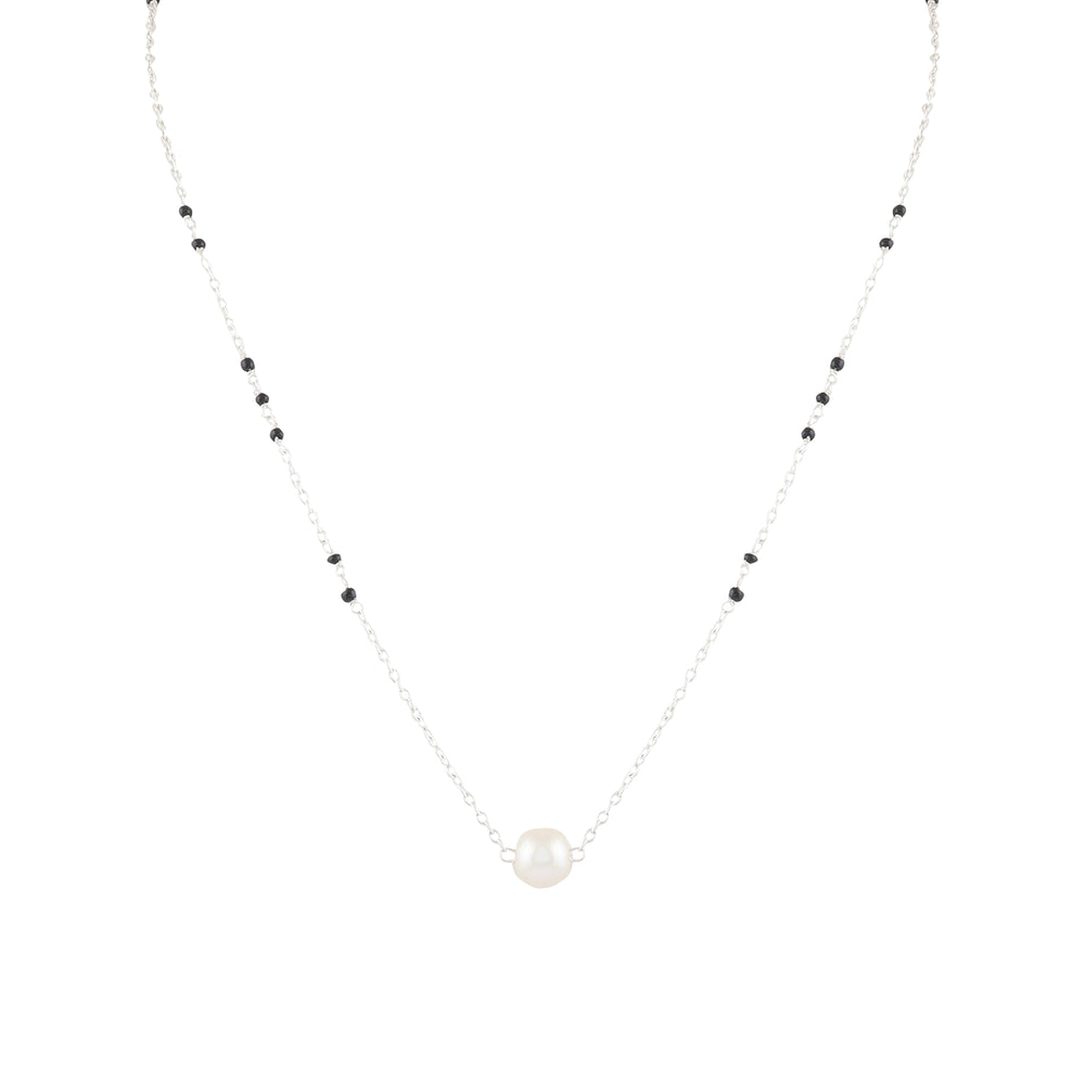 925 Sterling Silver Trendy Designer Pearl Black Beads Mangalsutra