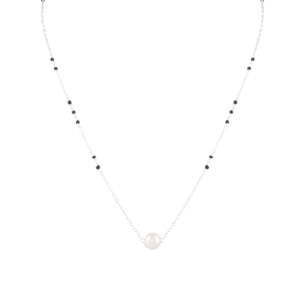 925 Sterling Silver Trendy Designer Pearl Black Beads Mangalsutra
