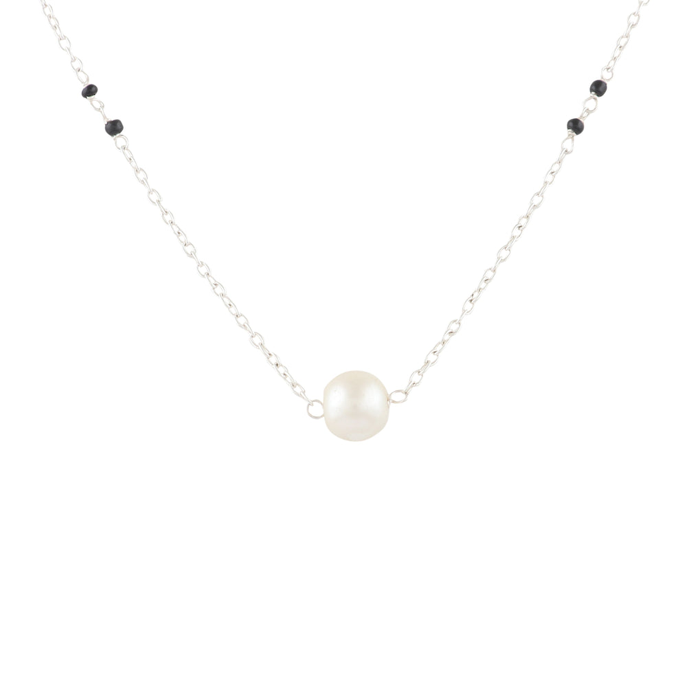 925 Sterling Silver Trendy Designer Pearl Black Beads Mangalsutra