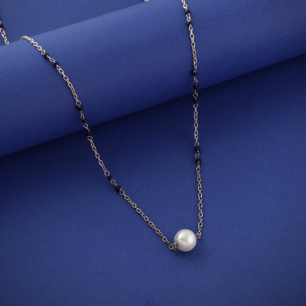 925 Sterling Silver Trendy Designer Pearl Black Beads Mangalsutra