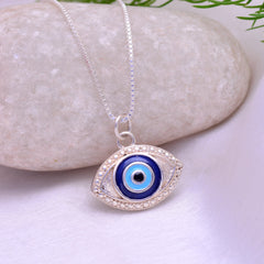 92.5 Sterling Silver Designer Evil Eye Unisex Pendant with Silver Chain