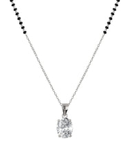 925 Silver Single Solitaire Oval CZ Stone Pendant with Earrings Black Beads Mangalsutra