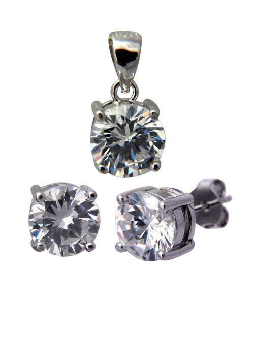 92.5 Sterling Silver Round Shape CZ Solitaire Pendant Set - Default Title - Abhooshan