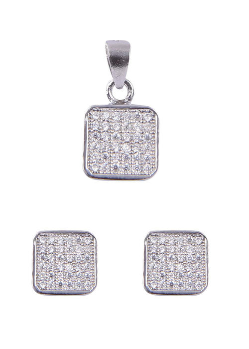 Designer 92.5 Sterling Silver CZ Pendant Set - Default Title - Abhooshan