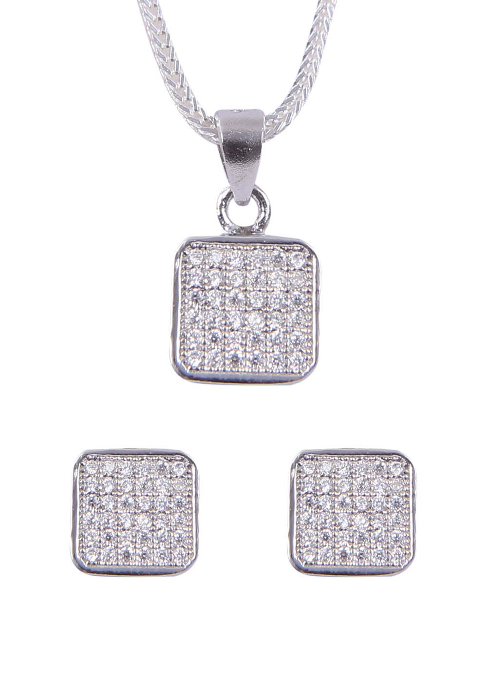 Designer 92.5 Sterling Silver CZ Pendant Set with Chain