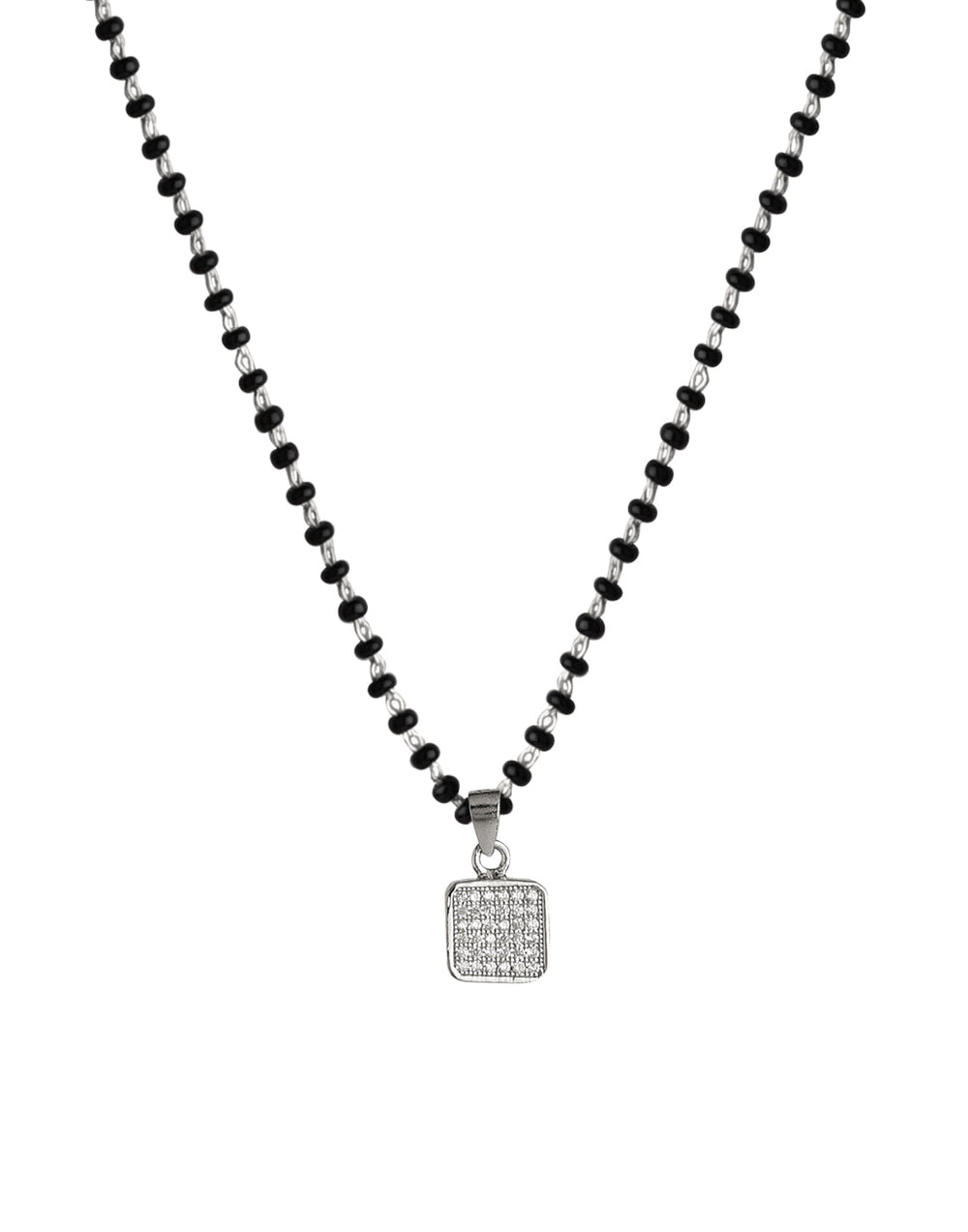 Square Solitaire Pendant and Earring Mangalsutra Set in Pure 925 Sterling Silver