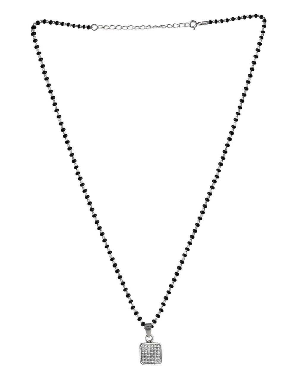 Square Solitaire Pendant and Earring Mangalsutra Set in Pure 925 Sterling Silver