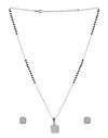 Square Solitaire Pendant and Earring Mangalsutra Set in Pure 925 Sterling Silver