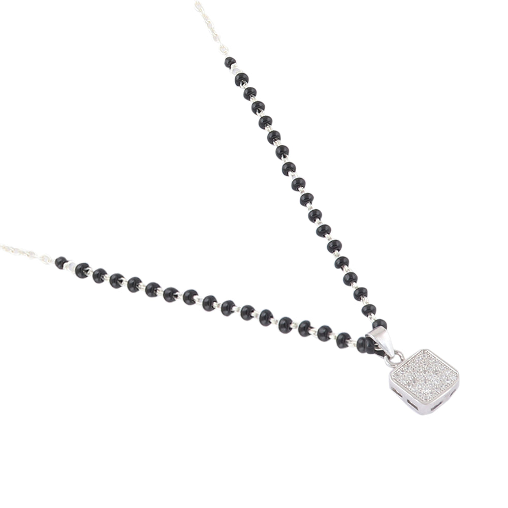 Square Cubic Zirconia Pendant and Earring Mangalsutra Set in Pure 925 Sterling Silver