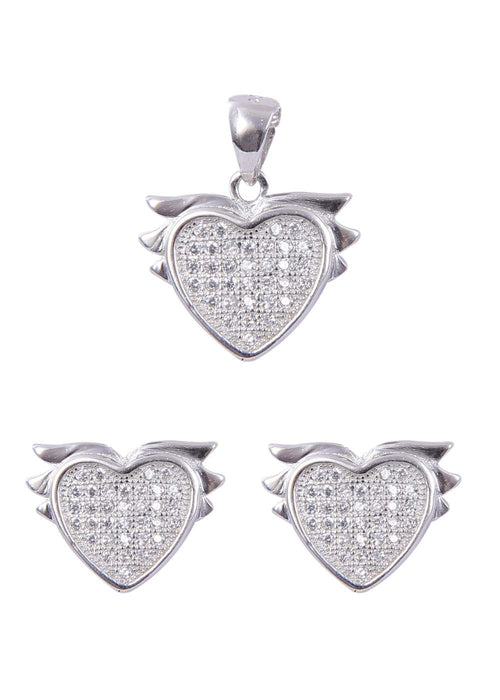 Stylish Heart shape 92.5 Sterling Silver CZ Pendant Set - Default Title - Abhooshan