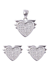 Stylish Heart shape 92.5 Sterling Silver CZ Pendant Set