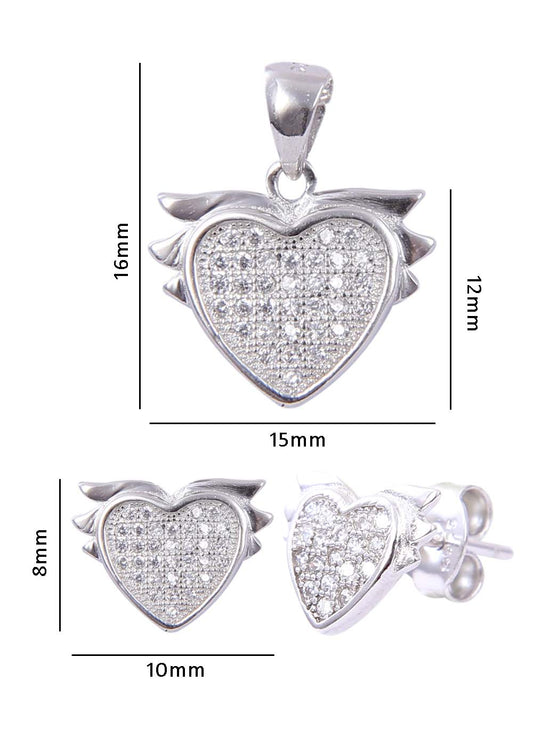 Stylish Heart shape 92.5 Sterling Silver CZ Pendant Set