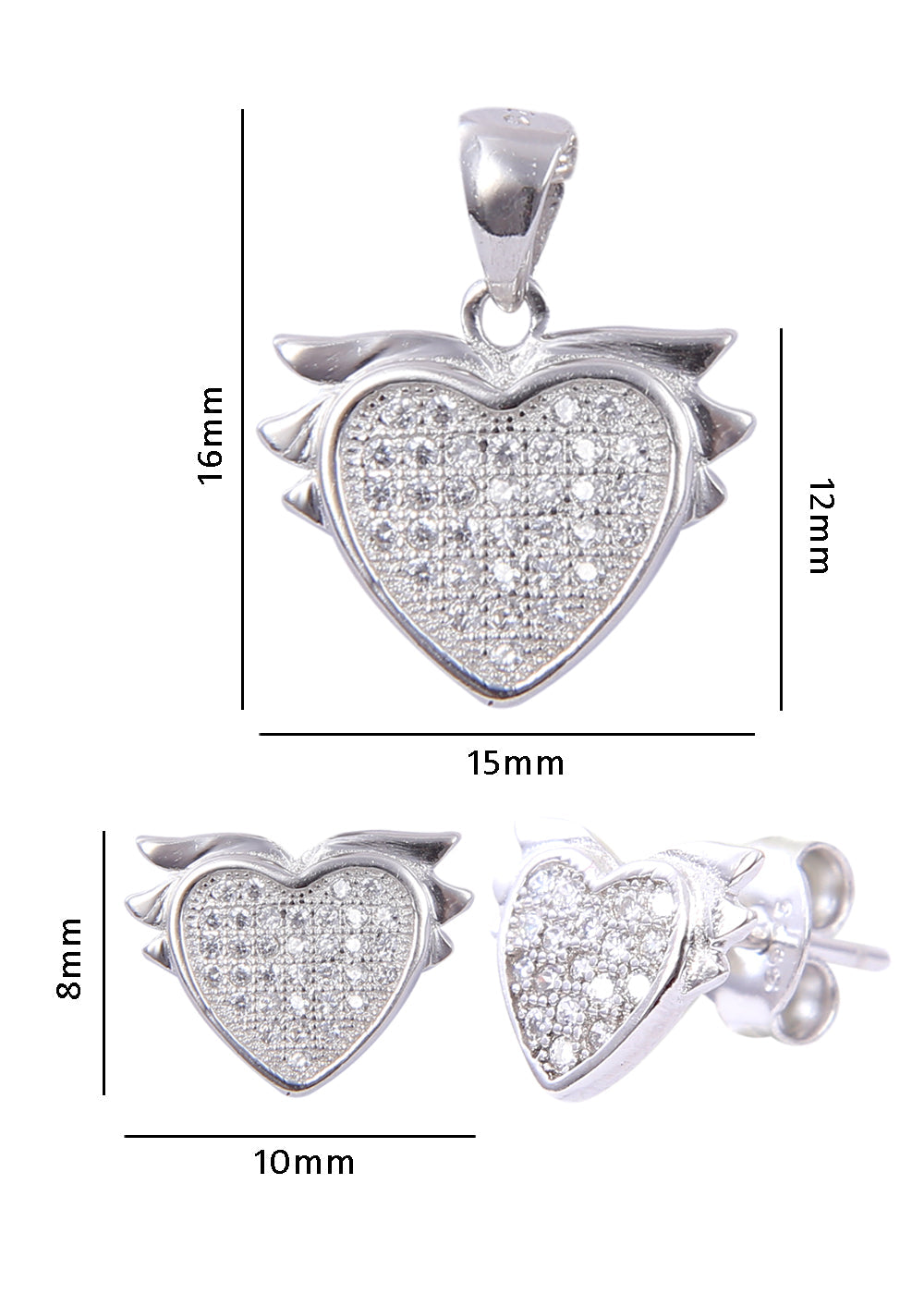 Sweet Heart Pendant and Earring Mangalsutra Set in925 Sterling Silver