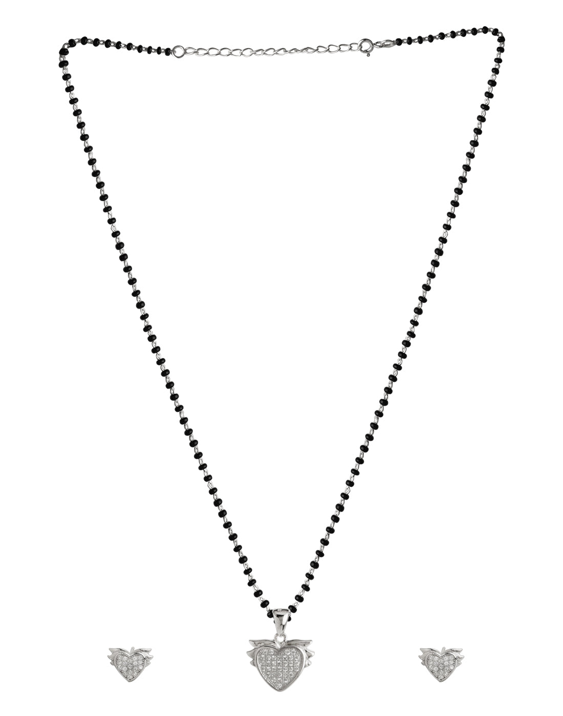Sweet Heart Pendant and Earring Mangalsutra Set in925 Sterling Silver