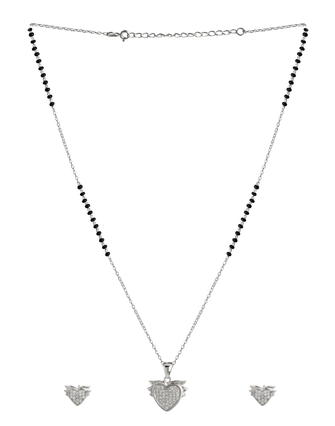 Sweet Heart Pendant and Earring Mangalsutra Set in925 Sterling Silver