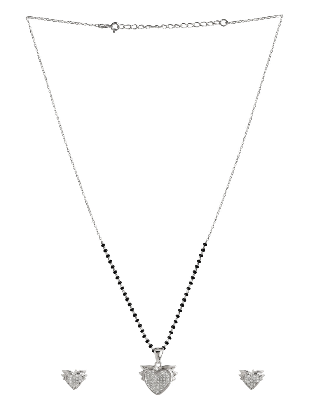 Sweet Heart Pendant and Earring Mangalsutra Set in925 Sterling Silver