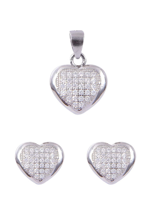 Heart shape 92.5 Sterling Silver CZ Pendant Set - Default Title - Abhooshan